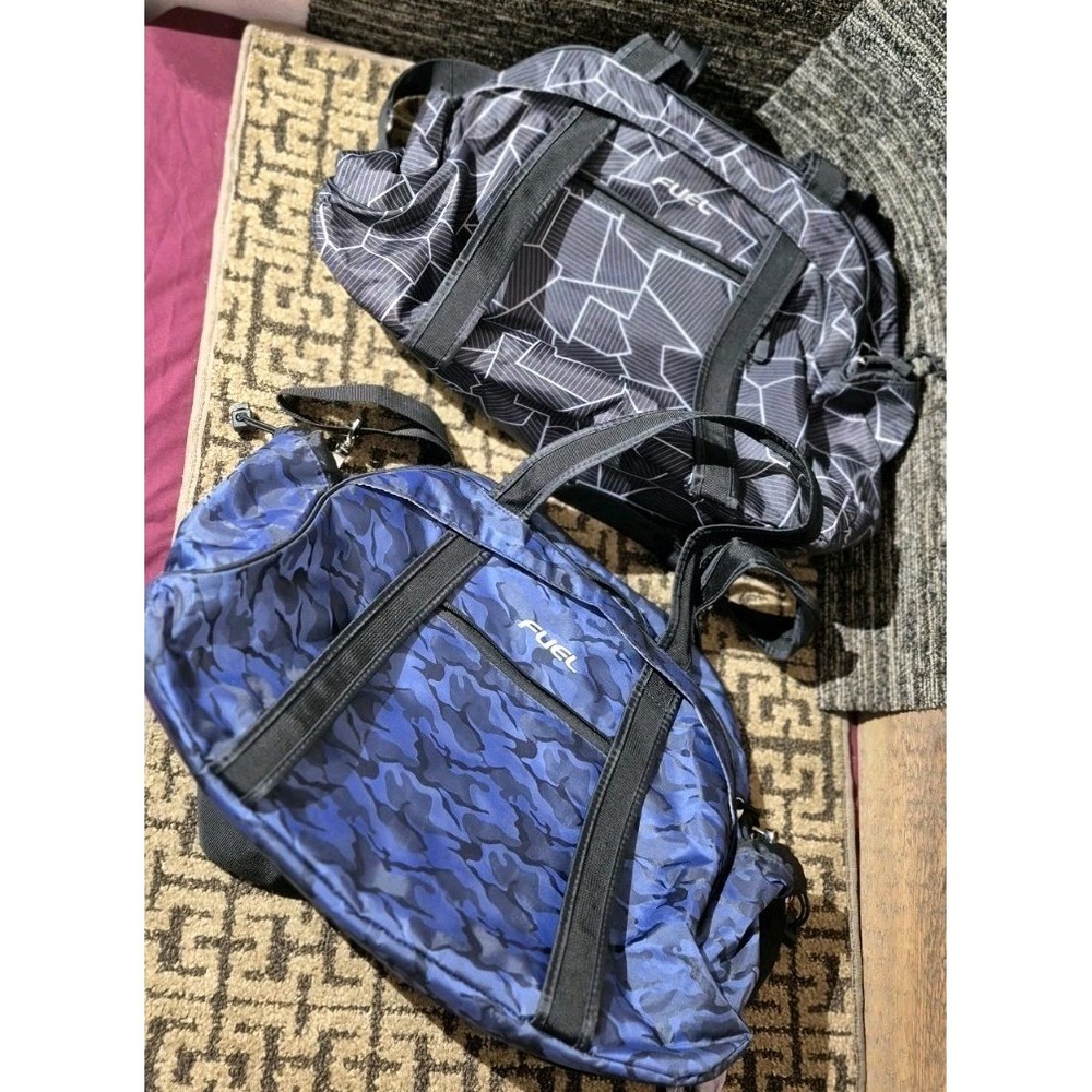 Fuel Backpack‎ & Duffel Bag Lot Blue Camo + Black Geometric Travel Set
